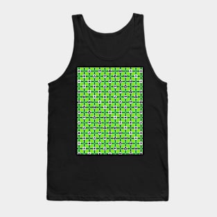 1970s Retro Inspired Polyhedral Dice Set and Leaf Seamless Pattern - Green Tank Top